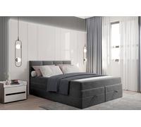 TRADA Prado Lit Boxspring 200x200 Lit rembourré avec matelas de poche 2 Coffre de lit Gris foncé