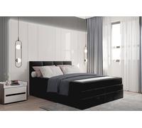 TRADA Prado Lit Boxspring 200x200 Lit rembourré avec matelas de poche 2 Coffre de lit Noir
