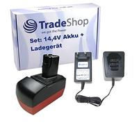 Trade-Shop Batterie NI-MH 14,4 V / 3000 mAh + chargeur avec bloc d'alimentation remplace Metabo 6.25482 6.25475 6.25476 6.25481 625482 625475 625476 625481 LC 40
