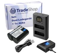 Trade-Shop Kit 2 en 1 : batterie 1,9 Ah + chargeur USB-C double LCD pour 2 batteries compatible avec appareil photo numérique Nikon comme 1 V1, D500, Z5 remplace MH-25 MH-25a