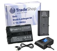 Trade-Shop Kit 2 en 1 : batterie 2000 mAh + USB double chargeur rapide double LCD compatible avec Sony NP-FM55 NP-FM55H CS-FM50 CS-QM51 CS-QM51D CS-QM71 CS-QM71D