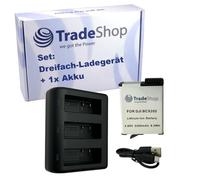 Trade-Shop Kit 2 en 1 : batterie 2200 mAh + USB-C LCD triple chargeur compatible avec DJI Osmo Action 3/4/5, BCX202, BCX204/accessoires pour caméra d'action