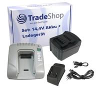 Trade-Shop Kit 2 en 1 : batterie Li-ion 14,4 V/3000 mAh + chargeur USB compatible avec Metabo BS 14.4 LT Quick 6.02107.50, BS 14.4 LTX Impuls 6.02143.50