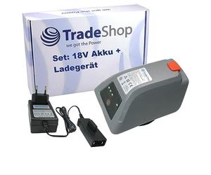 Trade-Shop Kit 2 en 1 : batterie Li-ion 18 V/2000 mAh + chargeur avec bloc d'alimentation compatible avec Gardena 8025-20 Comfort 35 Roll-up Automatic Li