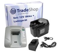 Trade-Shop Kit 2 en 1 : batterie NI-MH 12 V/2000 mAh + chargeur USB compatible avec AEG 49-24-0150 PBS 3000 BDSE12T BEST12BBPB BEST12X BS2E12T SB2E12 WBE2E12