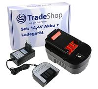 Trade-Shop Kit 2 en 1 : batterie NI-MH 14,4 V/2500 mAh + chargeur avec bloc d'alimentation pour Black & Decker A144EX A14E A14E H1 A14F A14NH A1714 B-8316