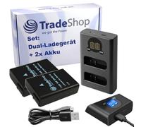 Trade-Shop Kit 3 en 1 : 2 batteries 1030 mAh + chargeur USB-C Dual LCD pour 2 batteries compatibles avec les appareils photo Nikon tels que Coolpix P7000 P7100 remplace MH-24