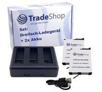 Trade-Shop Kit 3 en 1 : 2 batteries 2300 mAh + USB-C LCD triple chargeur compatible avec DJI Osmo Action 3/4/5, BCX202, BCX204/accessoires pour caméra d'action