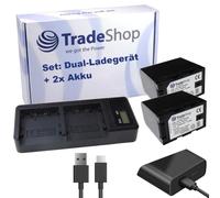 Trade-Shop Kit 3 en 1 : 2 batteries + double chargeur LCD avec câble USB-C compatible avec JVC BN-VC296G BN-VC298G BN-VC264G / caméscope professionnel