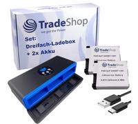 Trade-Shop Kit 3 en 1 : 2 batteries (forme carrée) 2200 mAh + triple chargeur/boîtier de charge USB-C LCD compatible avec HERO13 Black AHDBT-1301 AHDBT-1301PR CPSS1B