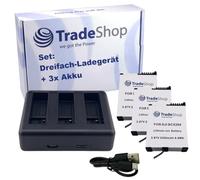 Trade-Shop Kit 4 en 1 : 3 batteries 2300 mAh + USB-C LCD triple chargeur compatible avec DJI Osmo Action 3/4/5, BCX202, BCX204/accessoires pour caméra d'action