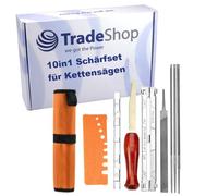 Trade-Shop Kit d'affûtage universel de 10 pièces pour tronçonneuse - Kit de limes - Limes d'affûtage avec sac de transport pour chaînes de tronçonneuse et tronçonneuses