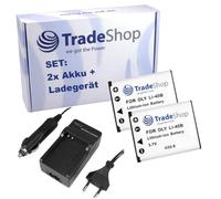 Trade-Shop Lot de 2 batteries + chargeur avec adaptateur allume-cigare compatibles avec Olympus X790 X795 X800 X905 X915 Stylus 7010 710 Digital FE4050 FE5020 FE5035 FE5050 FE5000 FE5010 FE5500 FE500