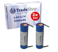 Trade-Shop Lot de 2 batteries Li-Ion 3,6 V/3,7 V 2000 mAh compatibles avec Bosch, IXO (67 mm x 18,5 mm avec cosses à souder en U de 5 mm)