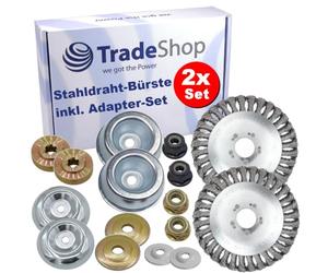 Trade-Shop Lot de 2 brosses à mauvaises herbes en fil d'acier avec kit d'adaptateurs compatibles Stihl, Worx, Black & Decker, Husqvarna débroussailleuse