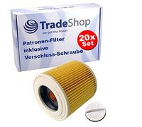 Trade-Shop Lot de 20 filtres à cartouche avec capuchon compatibles avec Karcher A400 Plus, A, 2099, A 2104, A 2199, A 2999, A 3100 OBI, A1000 A2000 A3000 Serie