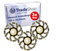 Trade-Shop Lot de 3 disques de ponçage pour segment turbo, 125 x 22,23 mm, compatibles avec les outils électriques Würth, Bosch, Makita, Festool, Flex, Metabo