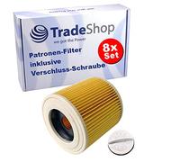 Trade-Shop Lot de 8 filtres à cartouche avec capuchon compatibles avec Karcher A400 Plus, A 2099, A 2104, A 2199, A 2999, A 3100 OBI, A1000 A2000 A3000 Serie