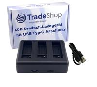 Trade-Shop Triple chargeur de batterie USB type C compatible avec les caméras d'action DJI BCX202, BCX204 / Osmo Action 3, 4, 5