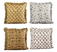 Trade Star Lot de 4 Housses de Coussin décoratives 100% Coton avec Volants Doux - Motif Indien Traditionnel - Décoration d'intérieur