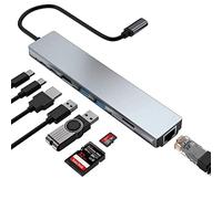 Tradebit - Hub USB-C I Adaptateur I 8 en 1 I LAN RJ-45 I HDMI 4K I Lecteur de carte Micro SD I 2 x USB 3.0 I Power Delivery PD 87W I Compatible avec ordinateur portable et PC