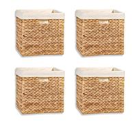 Trademark Innovations Lot de 4 paniers de rangement pliables en jacinthe avec cadre en fil de fer et doublure amovible 30,5 cm