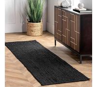 Trademoon Tapis bohème chic en jute naturelle tressé à la main - Décoration rustique pour salon, salle à manger et chambre à coucher - Noir - 6,1 x 1,5 m