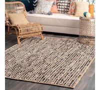 Trademoon Tapis bohème chic en jute naturelle tressé à la main - Décoration rustique pour salon, salle à manger et chambre à coucher - Noir et blanc - 1,8 x 2,4 m
