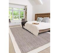 Trademoon Tapis bohème chic en jute naturelle tressé à la main - Décoration rustique pour salon, salle à manger et chambre à coucher - Gris et blanc - 2,1 x 2,7 m