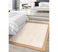 Trademoon Tapis bohème chic en jute naturelle tressé à la main - Décoration rustique pour salon, salle à manger et chambre à coucher - Blanc - 1,8 x 2,7 m