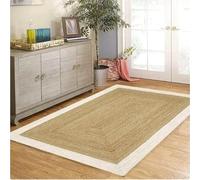Trademoon Tapis bohème chic en jute naturelle tressé à la main - Décoration rustique pour salon, salle à manger et chambre à coucher - Blanc - 0,8 x 1,5 m