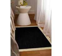 Trademoon Tapis carré en jute naturelle tressé à la main pour salon, salle à manger et chambre à coucher - Noir - 1,5 m