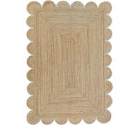 Trademoon Tapis en jute festonnée naturelle avec bordure blanche, 6,1 x 2,7 m, tapis tressé écologique pour salon, chambre à coucher et entrée