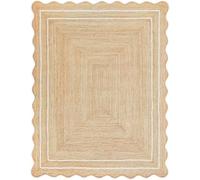 Trademoon Tapis en jute festonnée naturelle avec bordure blanche de 1,2 x 2,4 m - Tapis tressé écologique fabriqué à la main pour salon, chambre à coucher et entrée