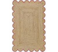 Trademoon Tapis en jute festonnée naturelle avec bordure rouge de 1,8 x 2,4 m - Tapis tressé écologique pour salon, chambre à coucher et entrée