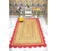 Trademoon Tapis en jute naturelle festonnée naturelle de 1,2 x 1,5 m - Tapis tressé écologique fabriqué à la main pour salon, chambre à coucher et entrée Rouge