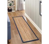 Trademoon Tapis en jute naturelle tressée à la main - Réversible et durable - Tapis bohème et rustique pour salon, salle à manger et chambre à coucher - Bleu marine - 2,6 x 1,5 m