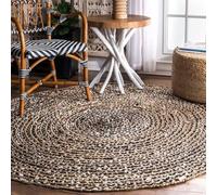 Trademoon Tapis rond en jute de coton tressé à la main - Réversible et durable - Style bohème rustique pour salon, salle à manger et chambre à coucher - Noir et blanc - 61 cm