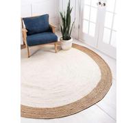 Trademoon Tapis rond en jute naturelle tressée à la main - Réversible et durable - Tapis bohème et rustique pour salon, salle à manger et chambre à coucher - Blanc - 2,7 m