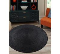 Trademoon Tapis rond en jute naturelle tressée à la main - Réversible et durable - Tapis bohème et rustique pour salon, salle à manger et chambre à coucher - 3 m - Noir