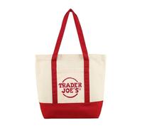 Trader Joe's Grand sac fourre-tout en toile de coton - Sac d'épicerie réutilisable, sac à bandoulière de plage, cadeau brodé pour femmes et filles, Rouge, One Size