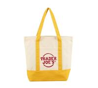 Trader Joe's Grand sac fourre-tout en toile de coton - Sac d'épicerie réutilisable, sac à bandoulière de plage, cadeau brodé pour femmes et filles, jaune, One Size