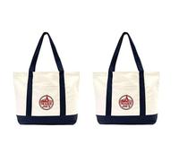 Trader Joe's Large Tote Shopping Bag Cotton Canvas Embroidered Bag (Set of 2)