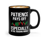 Trader Tasse à café 325 ml Noir - Patience paye off - Homme d'affaires, conseiller financier Day Trading Stock Market Dividendes Investisseurs Finance Profit