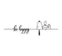 tradercat Autocollant de voiture Snoopy Be Happy - 1 motif composé de 2 éléments à assembler - 40 cm x 10 cm - pour surfaces lisses - fenêtre, rétroviseur, lunette arrière, capot - avec instructions