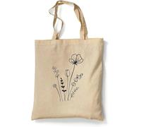 Tradercat Sac en Toile de Jute Imprimé Vintage 100% Coton avec Fleurs One Line Art - Accessoire de Mode Esthétique avec Inscription en Allemand