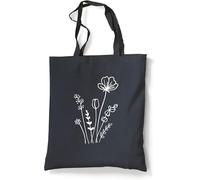 Tradercat Sac en Toile de Jute Imprimé Vintage 100% Coton avec Fleurs One Line Art - Accessoire de Mode Esthétique avec Inscription en Allemand