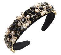 TRADERPLUS Bandeau rembourré en strass Baroque Crystal Pearl Embellished Hairbands Black Velvet Jewelry Chain Hairband Handmade Gorgeous Hair Accessories for Women (Black-white)