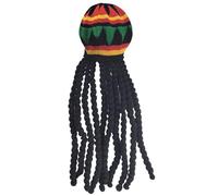 TRADERPLUS Chapeau Rasta avec perruque Dreadlocks noires Perruque Rasta avec béret tricoté au crochet