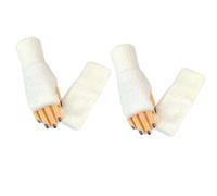 TRADERPLUS Gants sans doigts en fourrure pour femmes, hiver, chauds, avec trou pour le pouce, moufles pour poignets (Blanc x2, M)